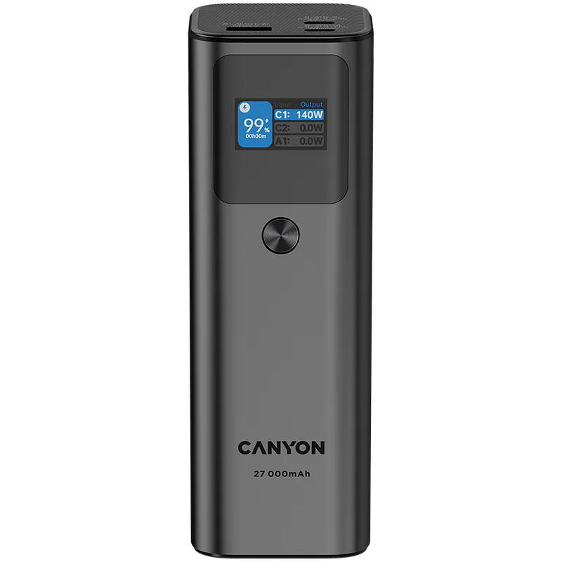 Canyon Powerbank PB-2010 TFT 27000 mAh 97.2Wh PD140W QC 3.0 szary