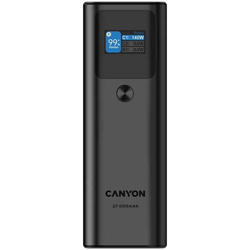 Canyon Powerbank PB-2010 TFT 27000 mAh 97.2Wh PD140W QC 3.0 szary
