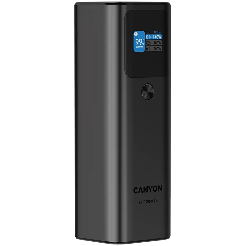 Canyon Powerbank PB-2010 TFT 27000 mAh 97.2Wh PD140W QC 3.0 szary