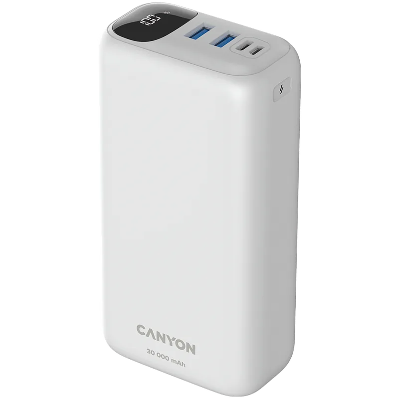 Canyon Powerbank PB-301 LED 30000 mAh PD 20W QC 3.0 biały