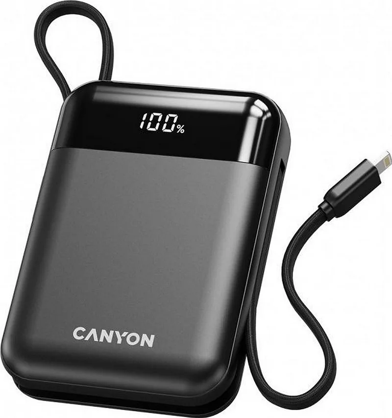 Canyon OnPower 104 10000 mAh z kablem USB-C i Lightning czarny