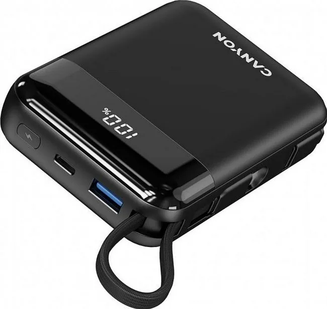 Canyon OnPower 104 10000 mAh z kablem USB-C i Lightning czarny