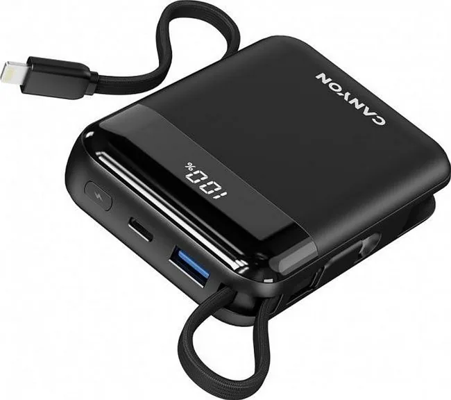 Canyon OnPower 104 10000 mAh z kablem USB-C i Lightning czarny