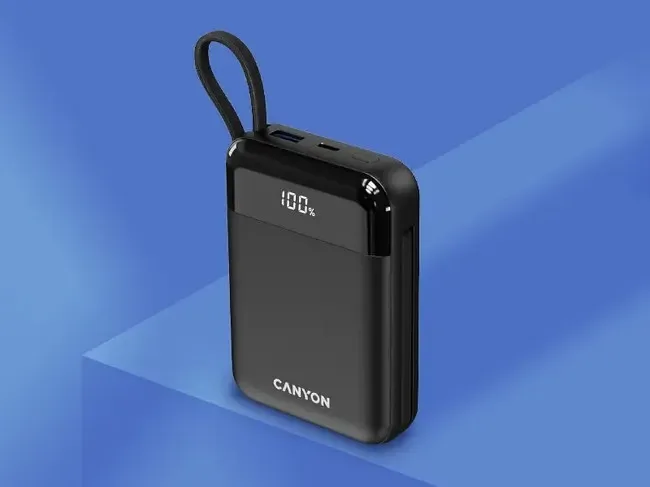 Canyon OnPower 104 10000 mAh z kablem USB-C i Lightning czarny