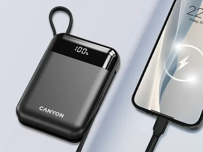 Canyon OnPower 104 10000 mAh z kablem USB-C i Lightning czarny