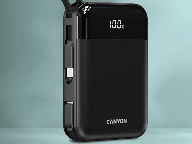 Canyon OnPower 104 10000 mAh z kablem USB-C i Lightning czarny