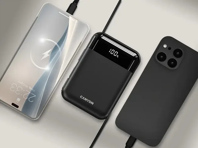 Canyon OnPower 104 10000 mAh z kablem USB-C i Lightning czarny