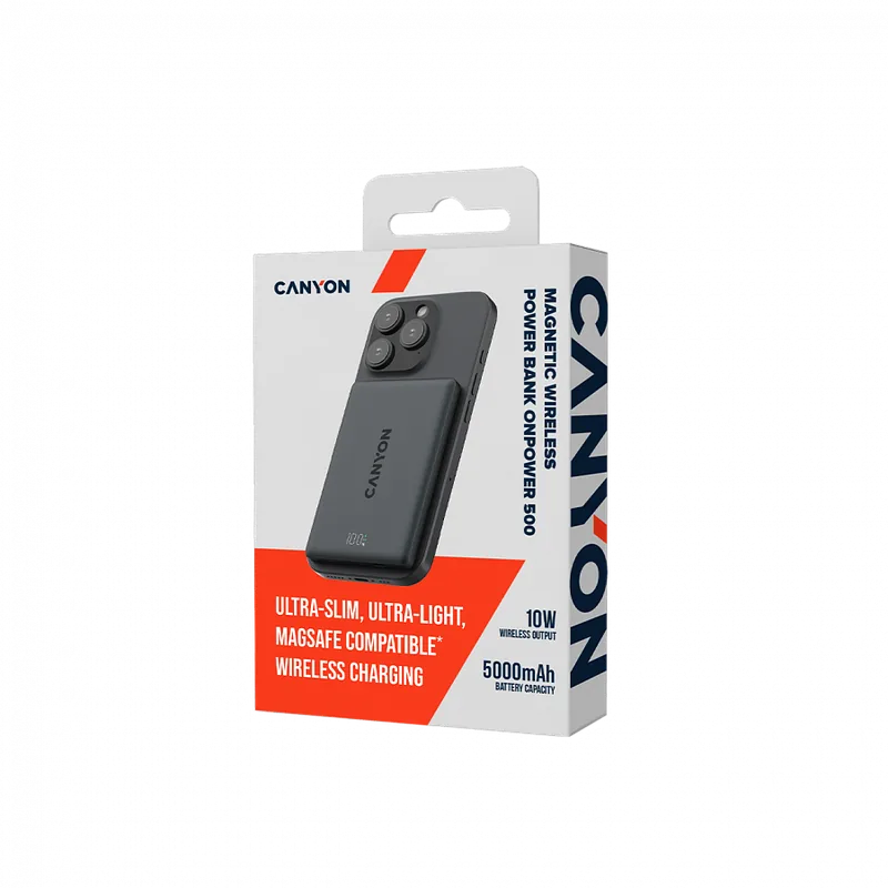 Canyon OnPower 500 PD20W 5000 mAh aluminium magnetyczny czarny