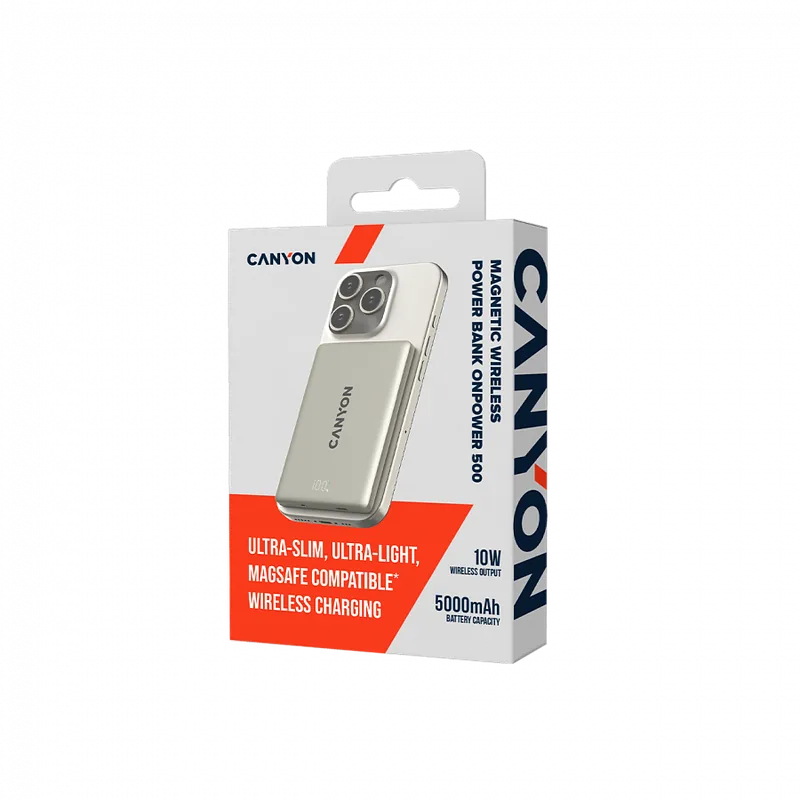Canyon OnPower 500 PD20W 5000 mAh auminium magnetyczny szary