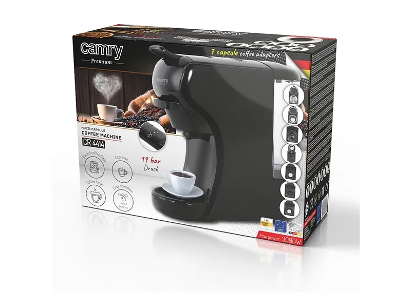 Camry, Multi-capsule espresso machine, CR 4414bb, Pump pressure 19 bar, Capsule, 1450 W, Black