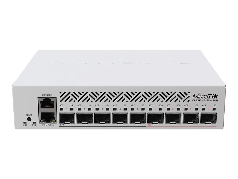 MikroTik, Cloud Router Switch, CRS310-1G-5S-4S+IN, No Wi-Fi, 10/100/1000 Mbit/s, Ethernet LAN (RJ-45) ports 1, Mesh Support No, MU-MiMO No, No mobile broadband