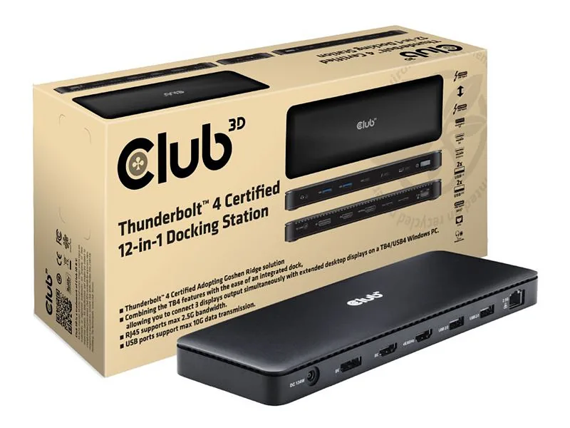 CLUB3D Thunderbolt 4 Certified 11-in-1 mobiilseadme dokkimisjaam Universaalne Must