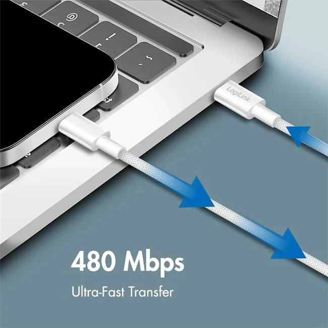 LogiLink USB-A – USB-C 0.5m w nylonowym oplocie biały