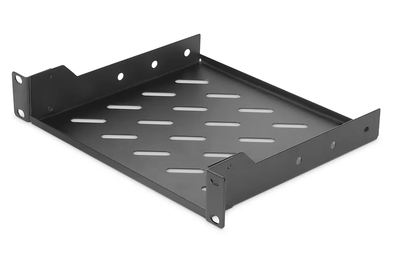 Digitus, 1U fixed shelf, DN-10-TRAY-2-B, Perfect for storage of components which are not 254 mm (10″) suitable. Slim design which takes space of 1 height unit. Easy and quick to mount or dismount. Load capacity: 25 kg, Black