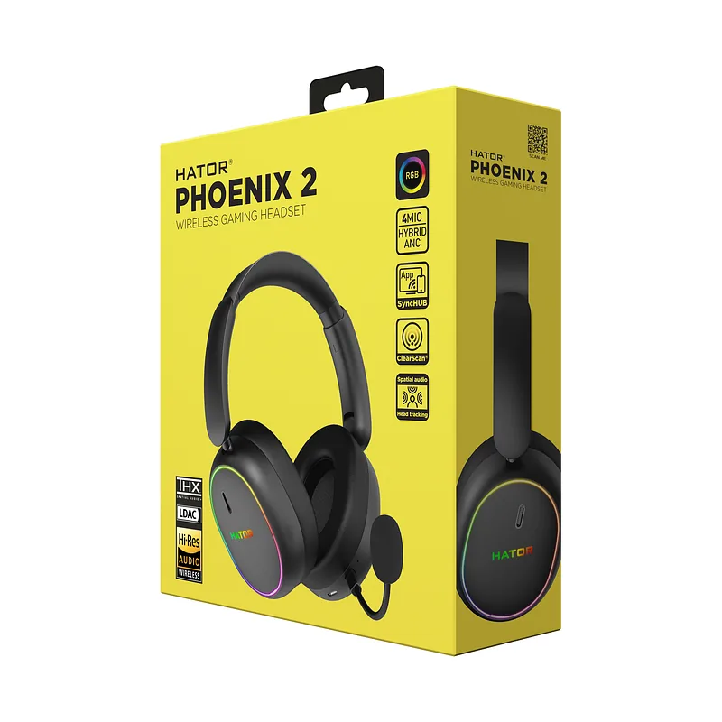 HATOR Phoenix 2 Wireless Kõrvaklapp Juhtmega ühendatud & juhtmevaba Peavõru Mängimine USB Type-C / USB Type-A Bluetooth Must