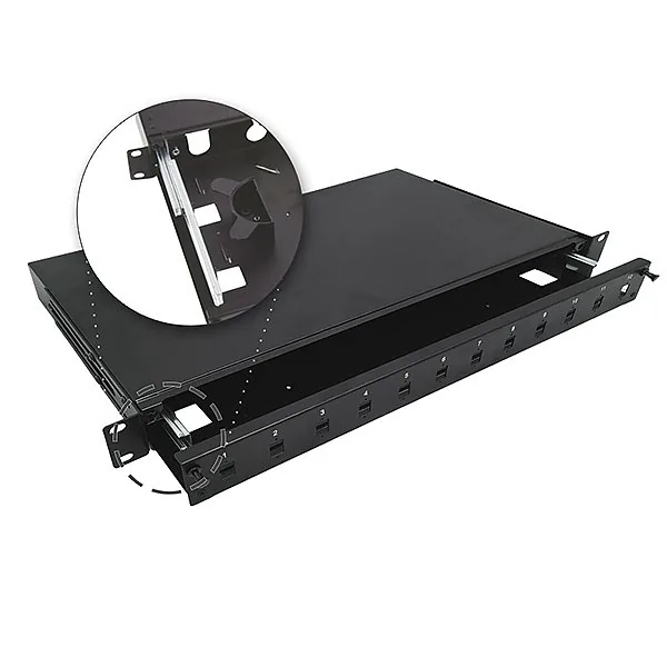 Alantec 12xSC simplex / 12xLC duplex 19" 1U telescopic fibre optic patch panel with mounting accessories
