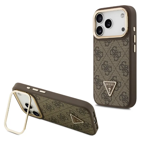 Guess 4G PU kolmnurga logo ja jalaga kaamera Magsafe ümbris iPhone 17 Pro jaoks, pruun