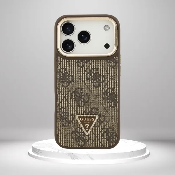 Guess 4G PU kolmnurga logo ja jalaga kaamera Magsafe ümbris iPhone 17 Pro jaoks, pruun