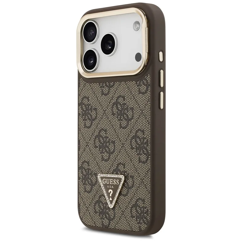 Guess 4G PU kolmnurga logo ja jalaga kaamera Magsafe ümbris iPhone 17 Pro jaoks, pruun