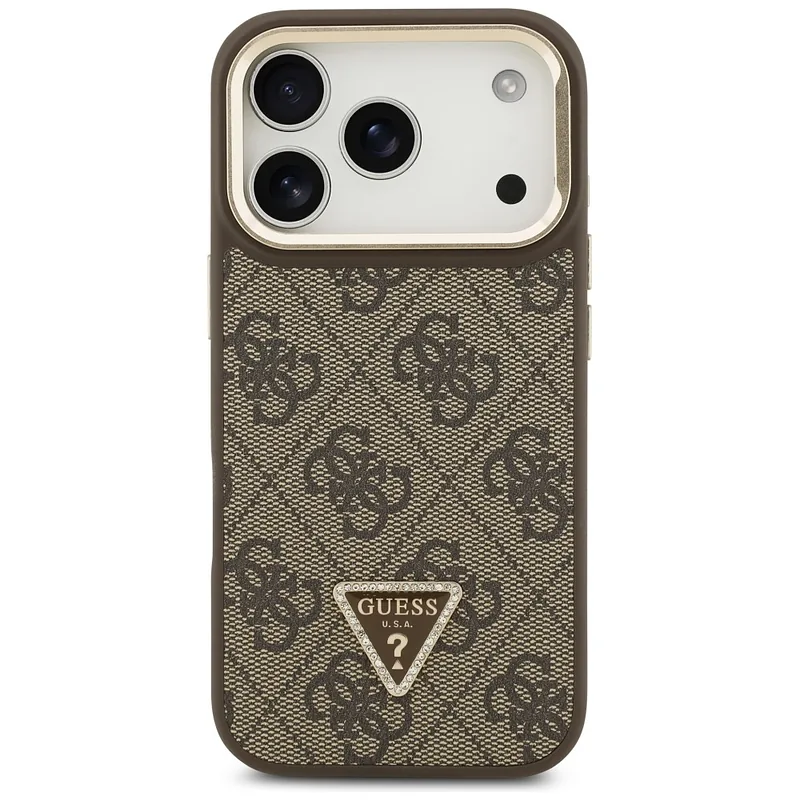 Guess 4G PU kolmnurga logo ja jalaga kaamera Magsafe ümbris iPhone 17 Pro jaoks, pruun