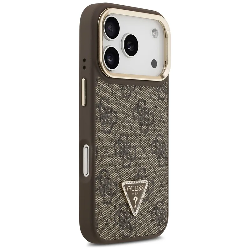 Guess 4G PU kolmnurga logo ja jalaga kaamera Magsafe ümbris iPhone 17 Pro jaoks, pruun