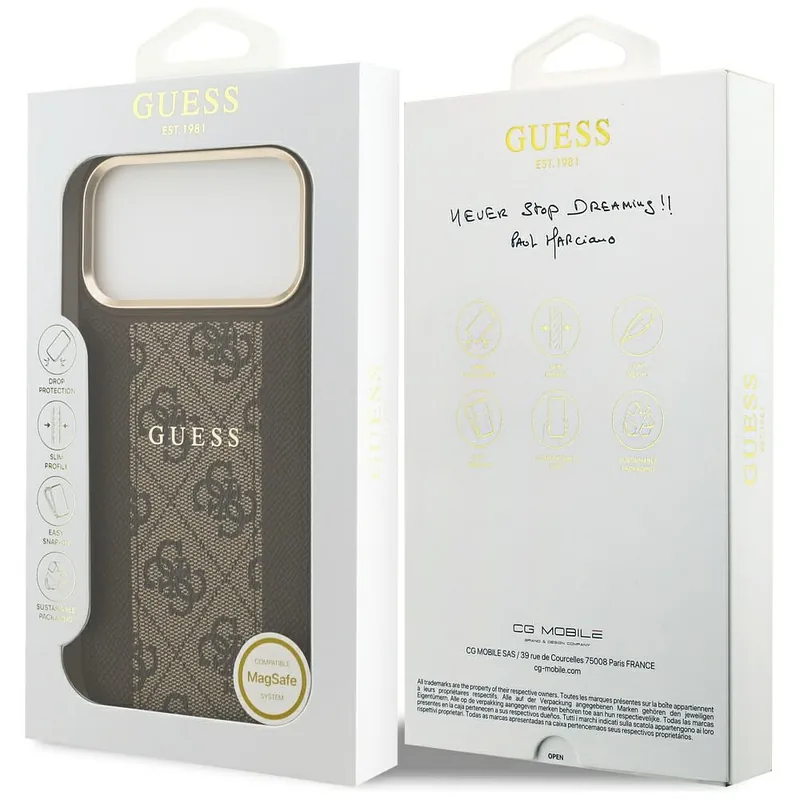 Guess 4G triibuline MagSafe ümbris iPhone 17 Pro Max pruun