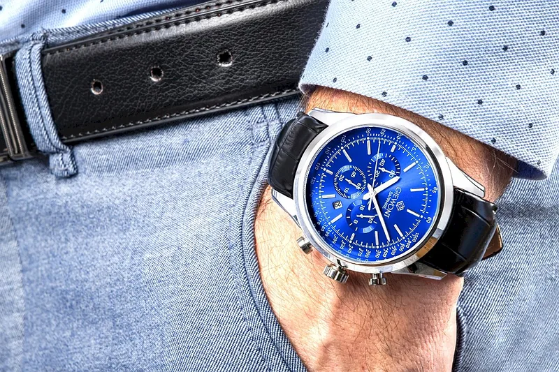 Giewont Men’s Chronograph Sapphire Watch / Silver-Blue