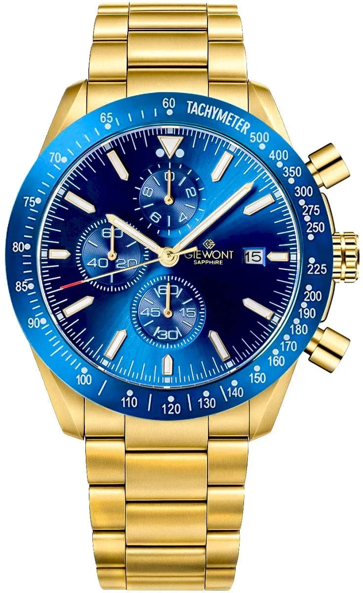 Giewont Chronograph Sapphire Men's Watch / gold-blue