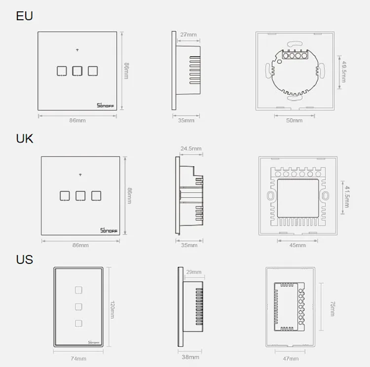 Smart Switch WiFi Sonoff T0 EU TX (2-channel)