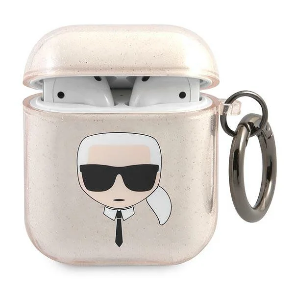 Karl Lagerfeld KLA2UKHGD AirPods kaitseümbris kuldne sädelev Karl`s Head