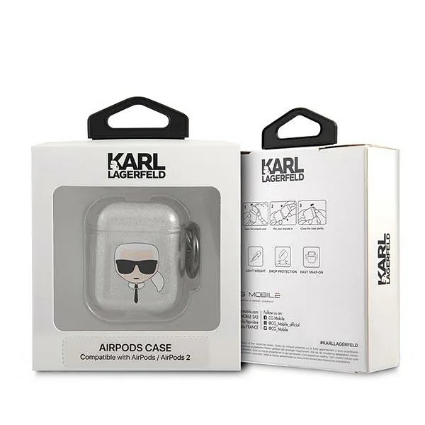 Karl Lagerfeld KLA2UKHGS AirPods kaitseümbris hõbedane sädelev Karl`s Head