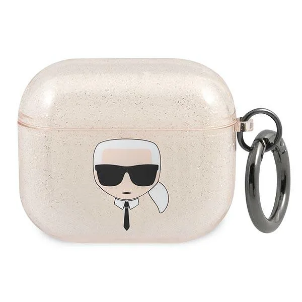 Karl Lagerfeld KLA3UKHGD AirPods 3 kaitseümbris kuldne sädelev Karl`s Head