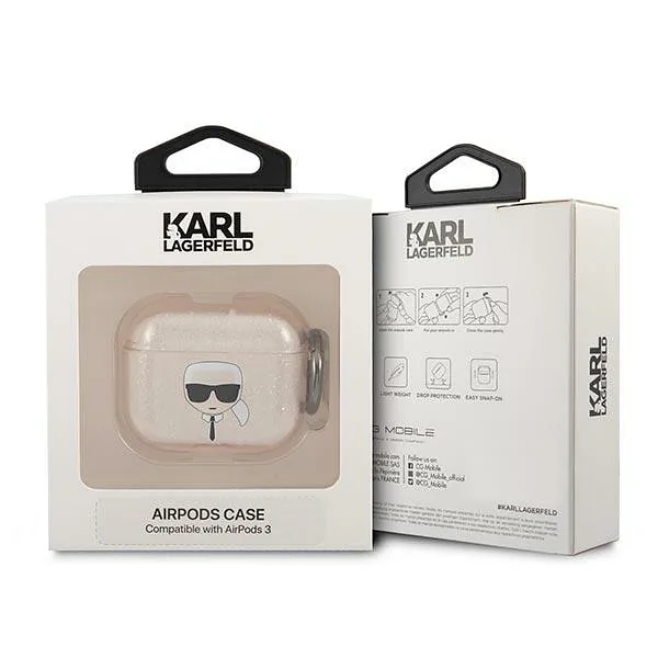 Karl Lagerfeld KLA3UKHGD AirPods 3 kaitseümbris kuldne sädelev Karl`s Head