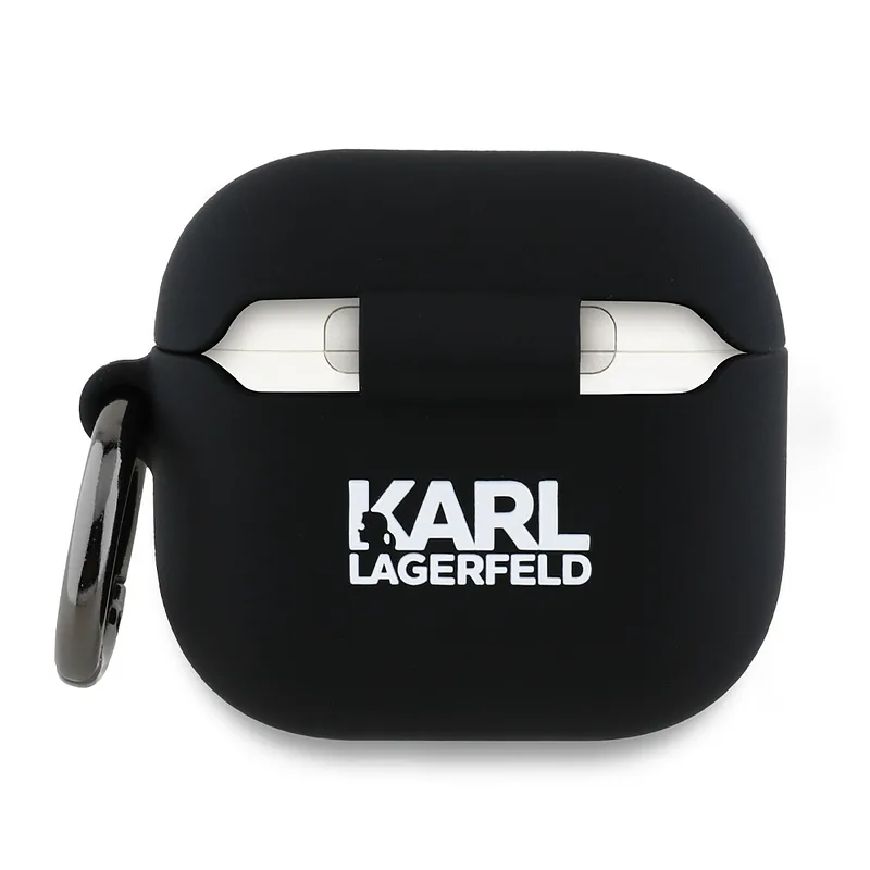 Karl Lagerfeld KLA4RUNCHK AirPods 4 must silikoonist kaitseümbris Choupette pea 3D