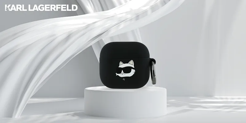 Karl Lagerfeld KLA4RUNCHK AirPods 4 must silikoonist kaitseümbris Choupette pea 3D