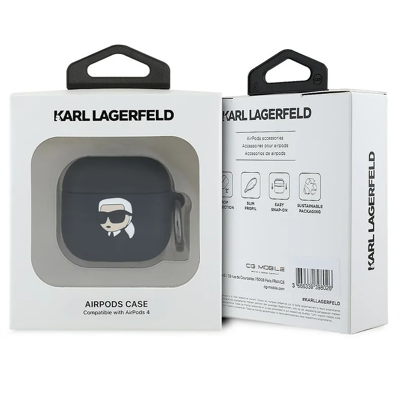 Karl Lagerfeld KLA4RUNIKK AirPods 4 must silikoonist ümbris Karl Pea 3D