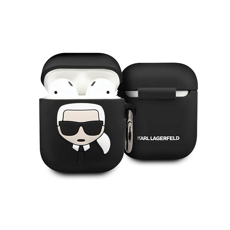 Karl Lagerfeld KLACCSILKHBK Silicone Case jaoks Apple Apple Airpods 1, 2 Must