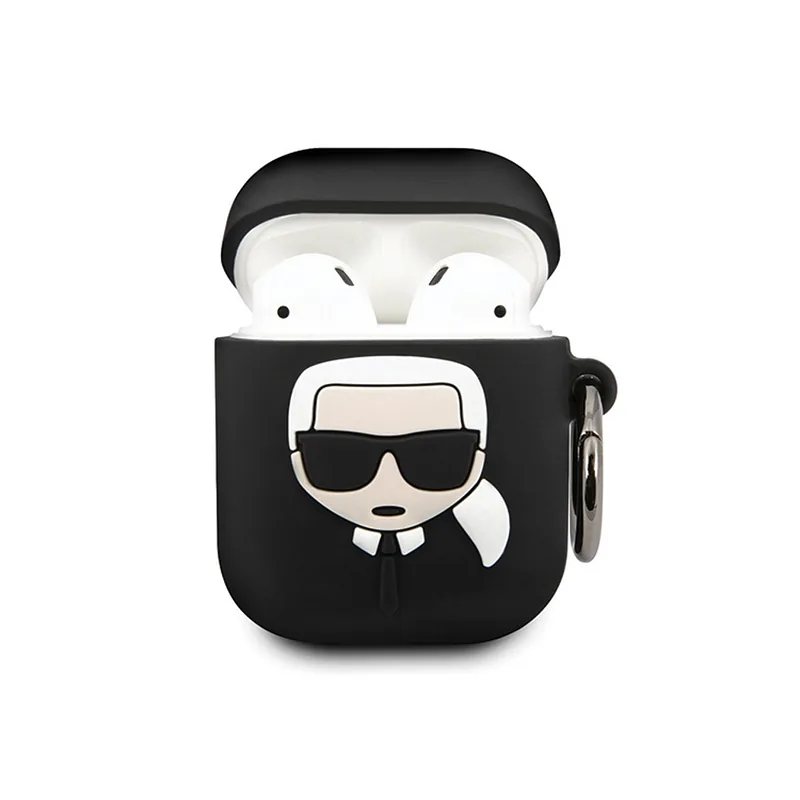 Karl Lagerfeld KLACCSILKHBK Silicone Case jaoks Apple Apple Airpods 1, 2 Must