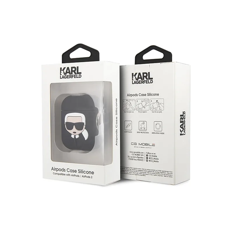 Karl Lagerfeld KLACCSILKHBK Silicone Case jaoks Apple Apple Airpods 1, 2 Must