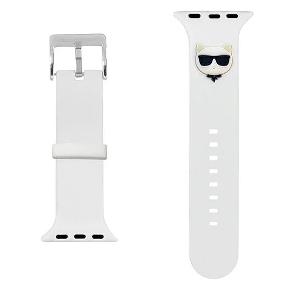 Karl Lagerfeld Pasek KLAWMSLCW Apple Watch 38/40/41mm valge rihm silikoon Choupette pead