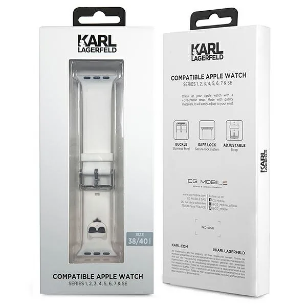 Karl Lagerfeld Pasek KLAWMSLCW Apple Watch 38/40/41mm valge rihm silikoon Choupette pead