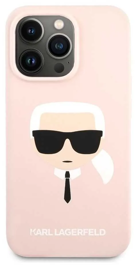 Karl Lagerfeld "KLHCP13LSLKHP Liquid Silicone Karl Head Case iPhone 13 Pro" Pink