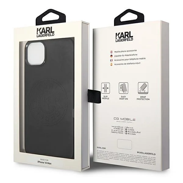 Karl Lagerfeld KLHCP14MFWHK iPhone 14 Plus / 15 Plus 6,7″ kõvakaaneline must nahk perforatsiooniga