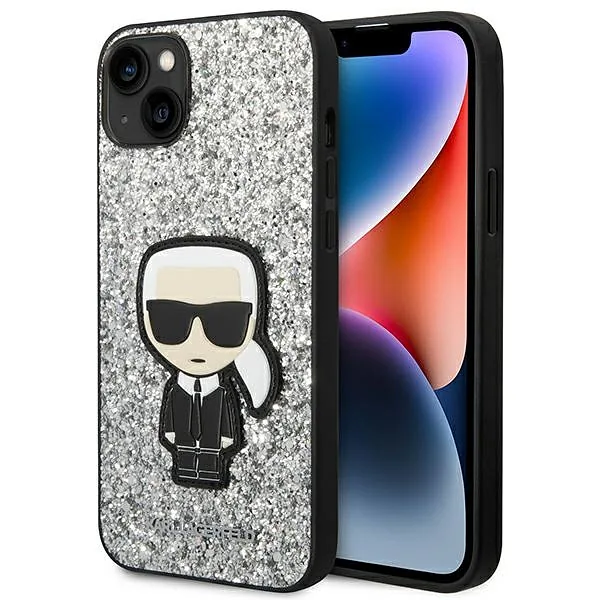 Karl Lagerfeld KLHCP14MGFKPG iPhone 14 Plus / 15 Plus 6,7" kõvakaaneline hõbedane sädelev kate Iko