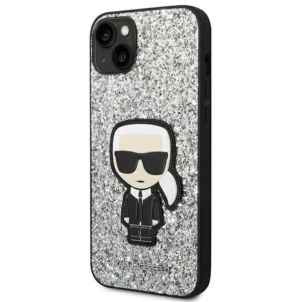Karl Lagerfeld KLHCP14MGFKPG iPhone 14 Plus / 15 Plus 6,7″ kõvakaaneline hõbedane sädelev kate Iko