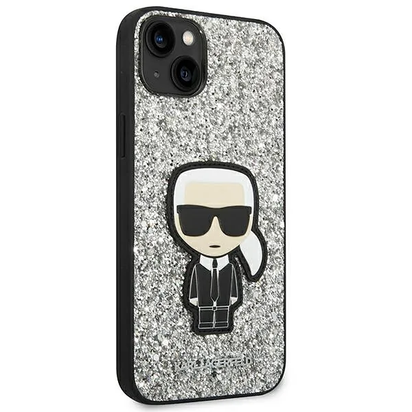 Karl Lagerfeld KLHCP14MGFKPG iPhone 14 Plus / 15 Plus 6,7″ kõvakaaneline hõbedane sädelev kate Iko