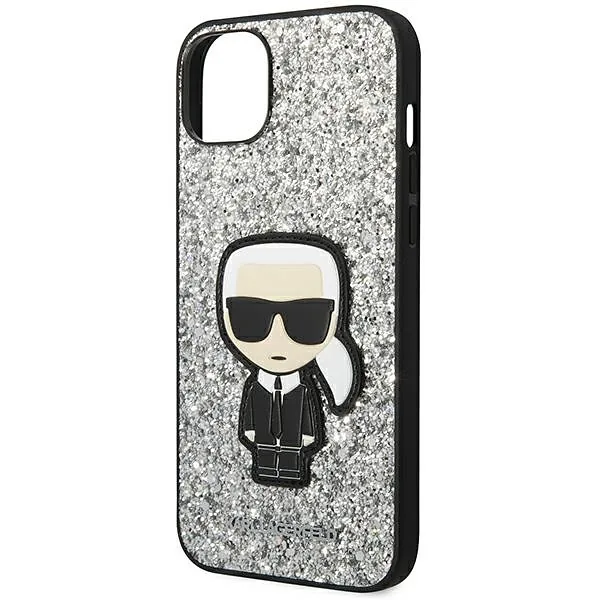 Karl Lagerfeld KLHCP14MGFKPG iPhone 14 Plus / 15 Plus 6,7″ kõvakaaneline hõbedane sädelev kate Iko