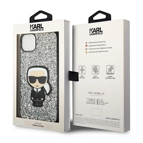 Karl Lagerfeld KLHCP14MGFKPG iPhone 14 Plus / 15 Plus 6,7″ kõvakaaneline hõbedane sädelev kate Iko