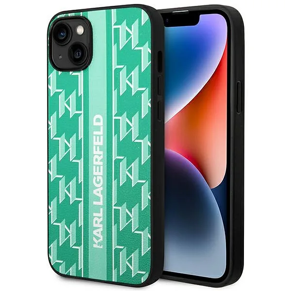 Karl Lagerfeld KLHCP14MPGKLSKN iPhone 14Plus / 15 Plus 6,7" kõvakaaneline roheline Monogram Stripe