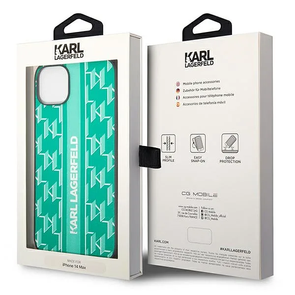 Karl Lagerfeld KLHCP14MPGKLSKN iPhone 14Plus / 15 Plus 6,7″ kõvakaaneline roheline Monogram Stripe